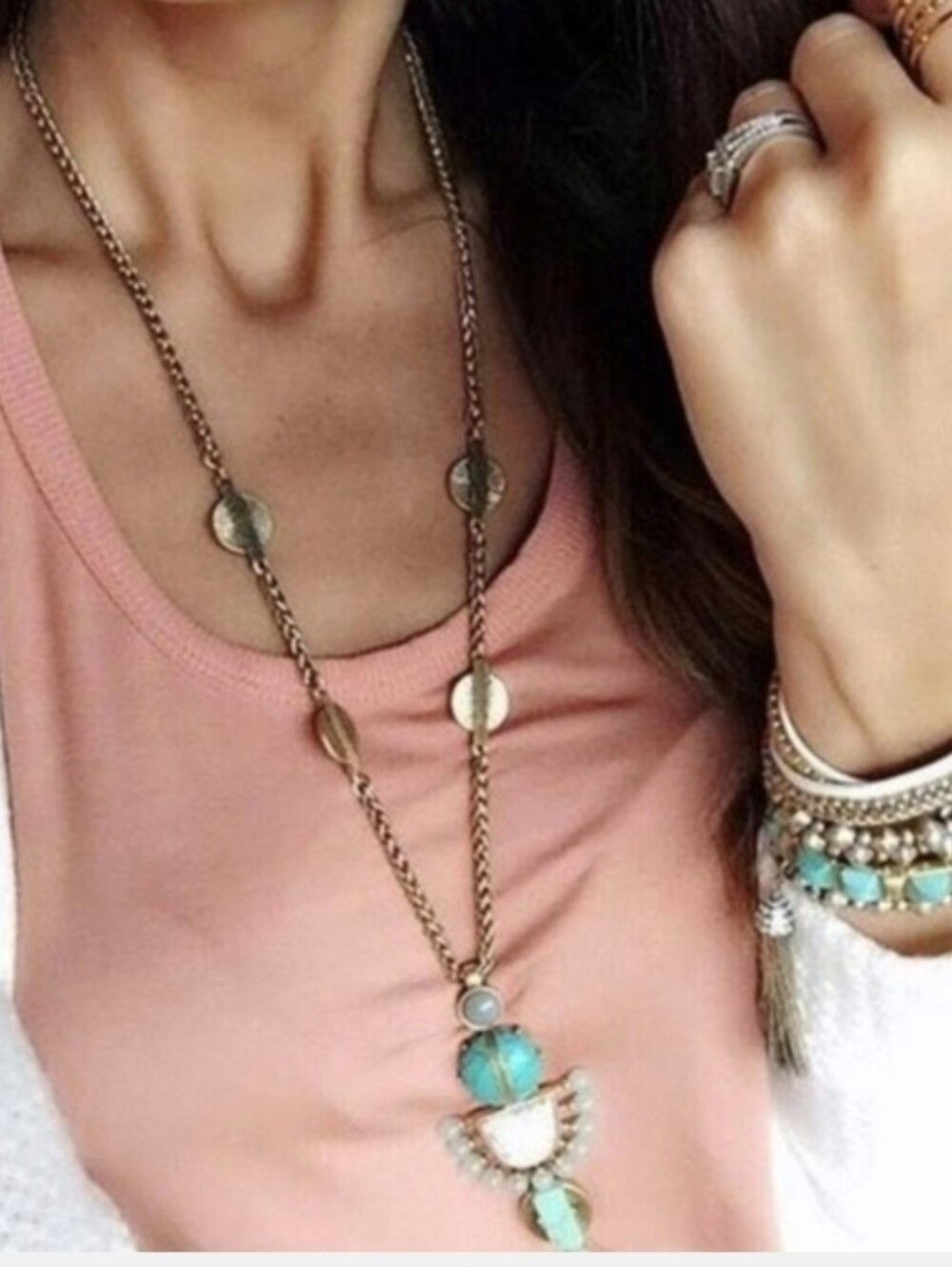 Stella & Dot Totem Tassle Turquoise Pendant with Lobster Clasp